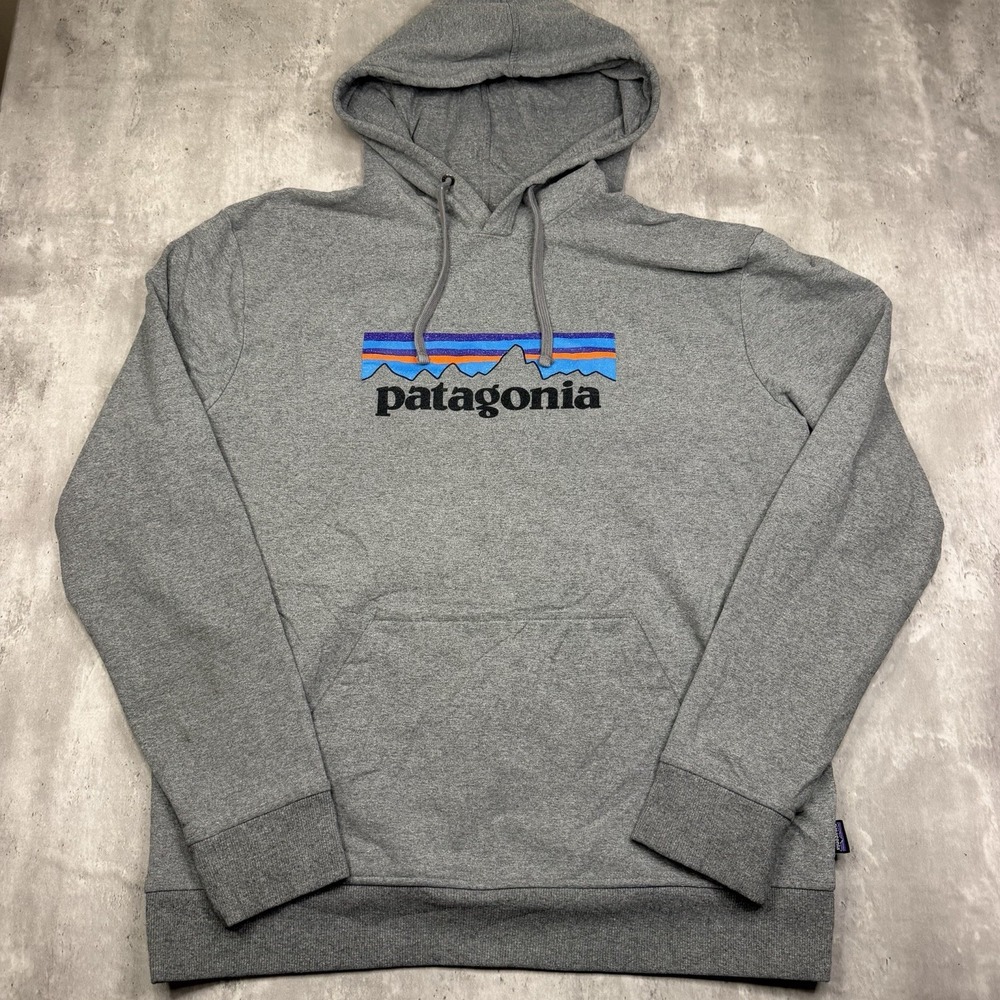 Patagonia Mens Uprisal Hoody P-6 Logo Pullover Sweatshirt Heather Grey Large